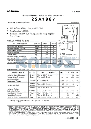 2SA1987 datasheet - TRANSISTOR (POWER AMPLIFIER APPLICATIONS)