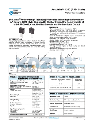 1260_10 datasheet - Bulk Metal^ Foil Ultra High Technology Precision Trimming Potentiometers