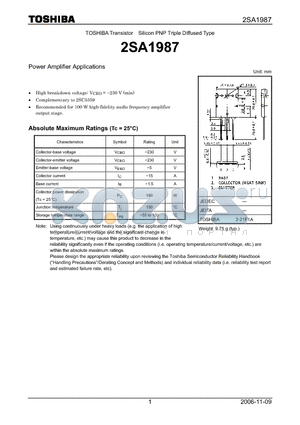 2SA1987 datasheet - Power Amplifier Applications