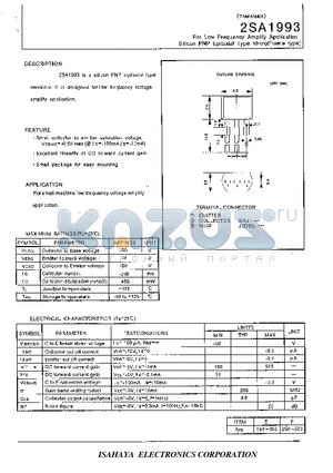 2SA1993 datasheet - FOR LOW FREQUENCY AMPLIFY APPLICATION SILICON PNP EPITAXIAL TYPE MICRO