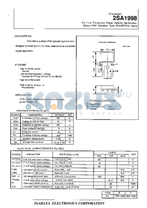 2SA1998 datasheet - FOR LOW FREQUENCY POWER AMPLIFY APPLICATION SILICON PNP EPITAXIAL TYPE MICRO(FRAME TYPE)