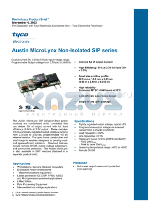 AXH005A0X datasheet - Austin MicroLynx Non-Isolated SIP series