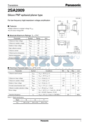 2SA2009 datasheet - Silicon PNP epitaxial planer type