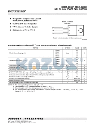 BD647 datasheet - NPN SILICON POWER DARLINGTONS