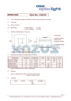 126124 datasheet - GaAlAs / GaAs Chips (substrate removed)