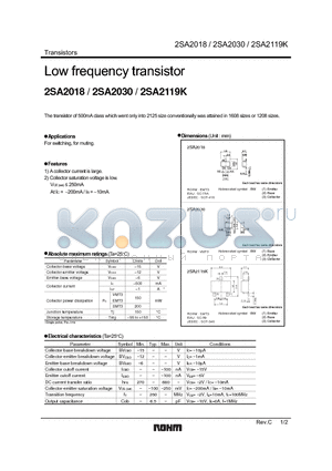2SA2018 datasheet - Low frequency transistor