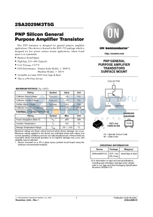 2SA2029M3T5G datasheet - PNP Silicon General Purpose Amplifier Transistor