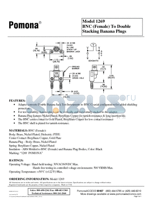 1269 datasheet - BNC (Female) To Double Stacking Banana Plugs