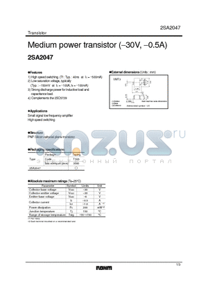 2SA2047 datasheet - MEDIUM POWER TRANSISTOR (-30V,-0.5A)