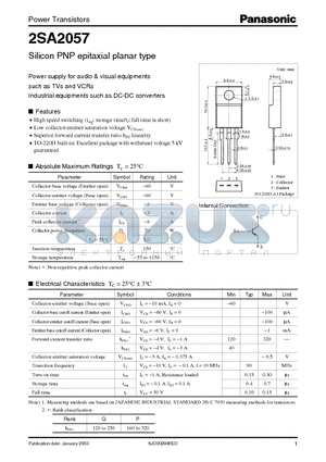 2SA2057 datasheet - Silicon PNP epitaxial planar type