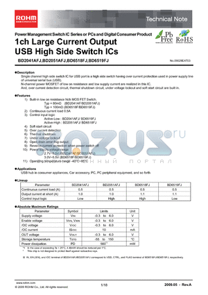 BD6519FJ datasheet - 1ch Large Current Output USB High Side Switch ICs