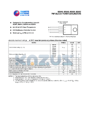 BD652 datasheet - PNP SILICON POWER DARLINGTONS