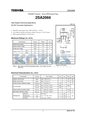 2SA2066 datasheet - High-Speed Switching, DC-DC Converter Applications