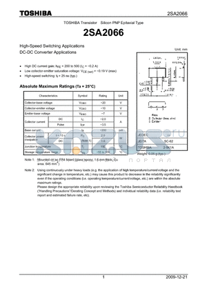 2SA2066 datasheet - High-Speed Switching Applications DC-DC Converter Applications