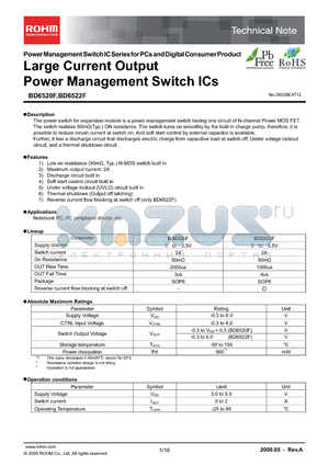 BD6520F datasheet - Large Current Output Power Management Switch ICs