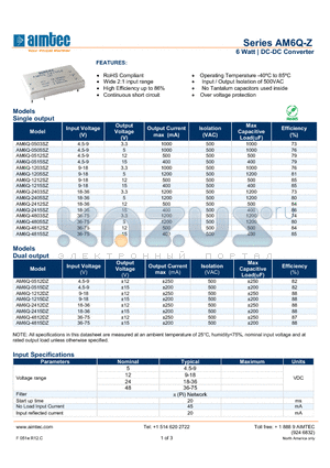 AM6Q-Z_13 datasheet - 6 Watt | DC-DC Converter