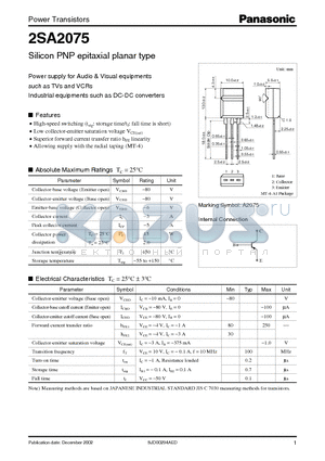 2SA2075 datasheet - Silicon PNP epitaxial planar type