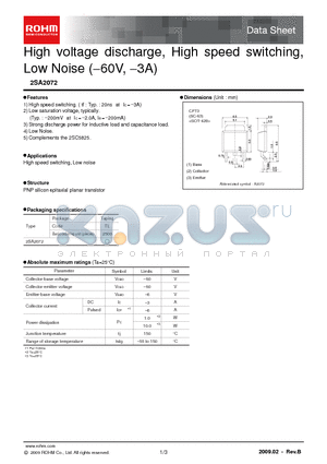 2SA2072 datasheet - High voltage discharge, High speed switching, Low Noise (-60V, −3A)