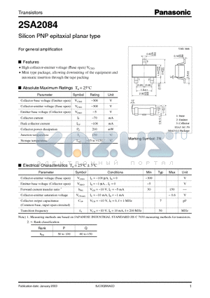 2SA2084 datasheet - Silicon PNP epitaxial planar type