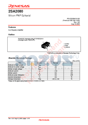 2SA2080 datasheet - Silicon PNP Epitaxial