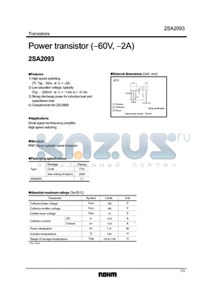 2SA2093 datasheet - Power transistor (-60V, -2A)