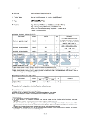 BD6583MUV-A datasheet - Silicon Monolithic Integrated Circuit