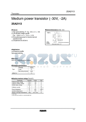 2SA2113 datasheet - Medium power transistor (-30V, -2A)