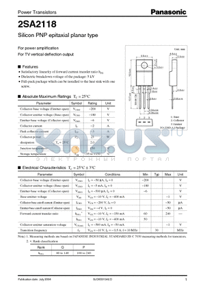 2SA2118 datasheet - Power Transistors Silicon PNP epitaxial planar type