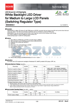 BD6590MUV_11 datasheet - White Backlight LED Driver for Medium to Large LCD Panels (Switching Regulator Type)