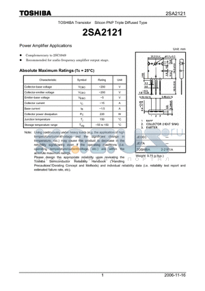 2SA2121 datasheet - Power Amplifier Applications