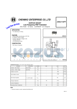 2SA2119PT datasheet - Low Ferquency PNP Transistor