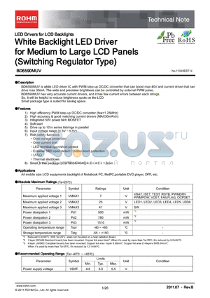 BD6590MUV datasheet - White Backlight LED Driver for Medium to Large LCD Panels (Switching Regulator Type)