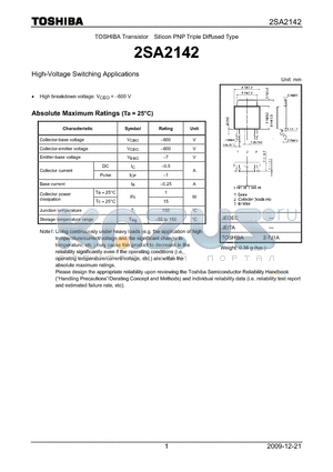 2SA2142 datasheet - High-Voltage Switching Applications