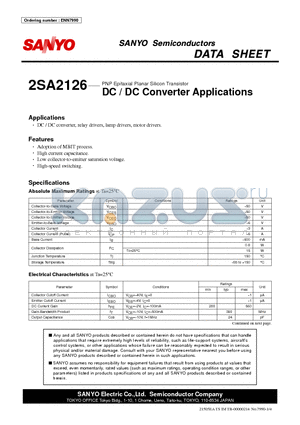 2SA2126 datasheet - PNP Epitaxial Planar Silicon Transistor DC / DC Converter Applications
