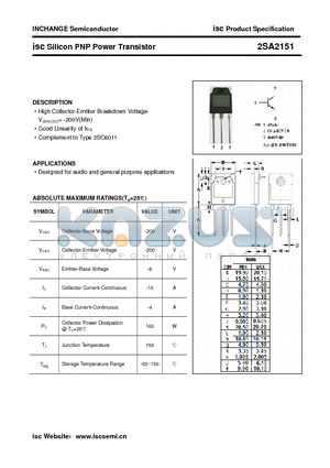 2SA2151 datasheet - isc Silicon PNP Power Transistor