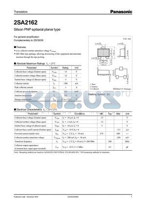 2SA2162 datasheet - Silicon PNP epitaxial planar type