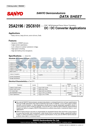 2SA2196 datasheet - PNP / NPN Epitaxial Planar Silicon Transistors DC / DC Converter Applications