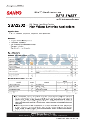 2SA2202 datasheet - High-Voltage Switching Applications