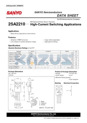 2SA2210 datasheet - PNP Epitaxial Planar Silicon Transistor High-Current Switching Applications