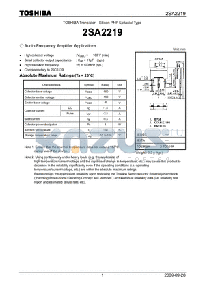 2SA2219 datasheet - Transistor Silicon PNP Epitaxial Type