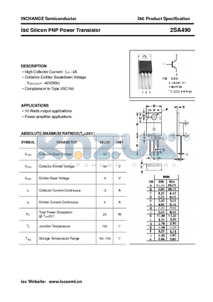 2SA490 datasheet - isc Silicon PNP Power Transistor