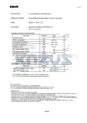 BD6709FS datasheet - Single-Phase Full-Wave Motor Driver for Fan Motor
