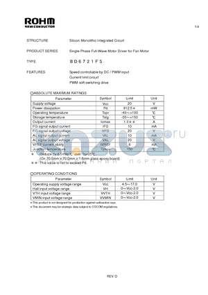 BD6721FS_1 datasheet - Single-Phase Full-Wave Motor Driver for Fan Motor