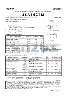 2SA562TM datasheet - TRANSISTOR (AUDIO FREQUENCY LOW POWER, DRIVER STAGE AMPLIFIER, SWITCHING APPLICATIONS)