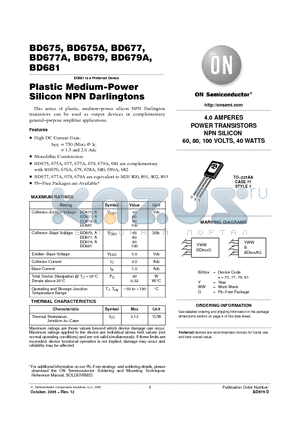 BD675 datasheet - Plastic Medium−Power Silicon NPN Darlingtons