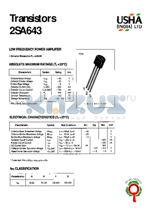 2SA643 datasheet - Transistors LOW FREQUENCY POWER AMPLIFIER