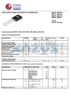 BD675A datasheet - NPN PLASTIC POWER DARLINGTON TRANSISTORS