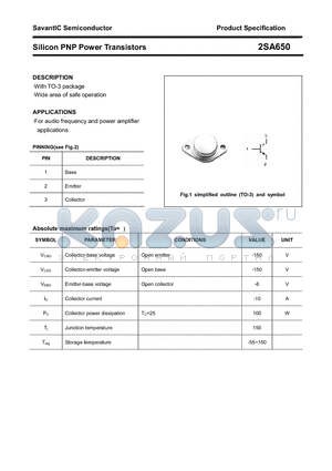 2SA650 datasheet - Silicon PNP Power Transistors