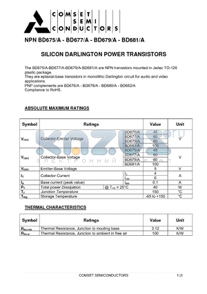 BD675A datasheet - SILICON DARLINGTON POWER TRANSISTORS