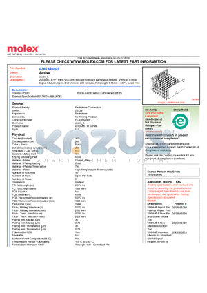 0761348501 datasheet - 2.00mm (.079) Pitch VHDM^ H Board-to-Board Backplane Header, Vertical, 8-Row, Signal Module, Open End Version, 200 Circuits, Pin Length 4.75mm (.187), Lead Free